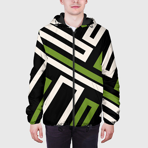 Мужская куртка Прямоугольники по диагонали-зеленый, черный / 3D-Черный – фото 3