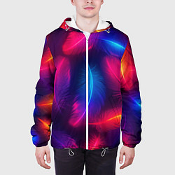 Куртка с капюшоном мужская Вспыхивающие перья - неоновое свечение, цвет: 3D-белый — фото 2