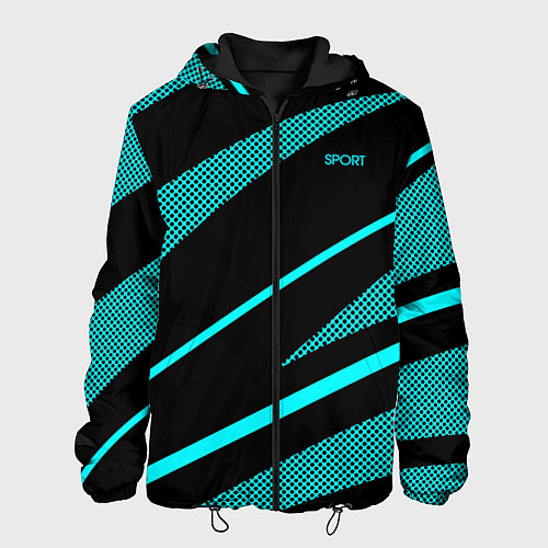 Мужская куртка Sport чёрный и неоновый голубой абстракция с полос / 3D-Черный – фото 1