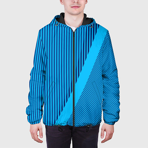 Мужская куртка Сине-голубой с широкой полосой / 3D-Черный – фото 3