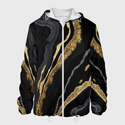 Куртка с капюшоном мужская Узоры черного мрамора с золотом, цвет: 3D-белый