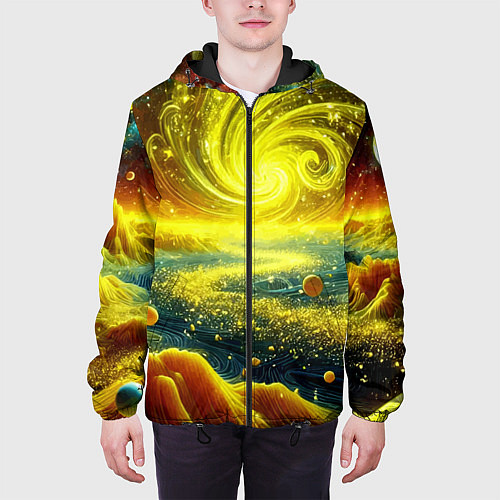 Мужская куртка Neon galaxy - ai art fantasy / 3D-Черный – фото 3