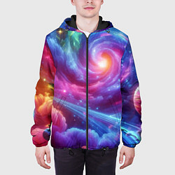 Куртка с капюшоном мужская Neon space fantasy, цвет: 3D-черный — фото 2