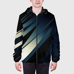 Куртка с капюшоном мужская Чёрно-синий абстрактный с полосами, цвет: 3D-черный — фото 2