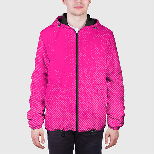 Мужская куртка Джинс с потертостями-розовый / 3D-Черный – фото 3