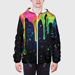 Куртка с капюшоном мужская Разноцветные потеки краски, цвет: 3D-белый — фото 2