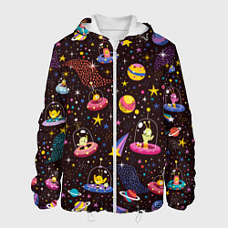 Куртка с капюшоном мужская Мультяшные космические обитатели, цвет: 3D-белый