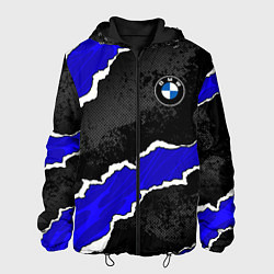 Куртка с капюшоном мужская BMW - синие разрывы, цвет: 3D-черный