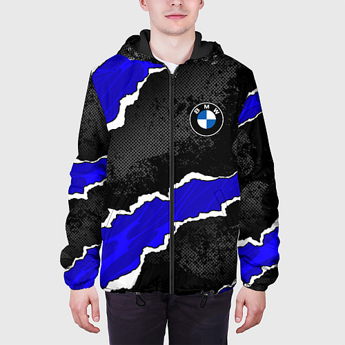 Мужская куртка BMW - синие разрывы / 3D-Черный – фото 3