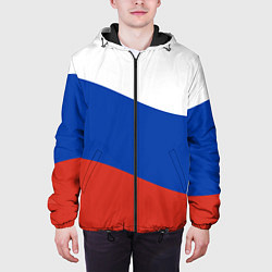 Куртка с капюшоном мужская Флаг России волной, цвет: 3D-черный — фото 2