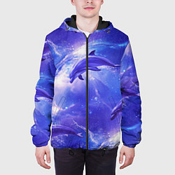 Куртка с капюшоном мужская Дельфины в волшебном море паттерн, цвет: 3D-черный — фото 2