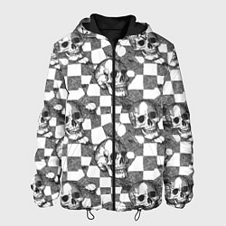 Куртка с капюшоном мужская Черепа и клетчатый фон с дырами, цвет: 3D-черный