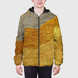 Куртка с капюшоном мужская Золотые волны на сером текстура, цвет: 3D-черный — фото 2