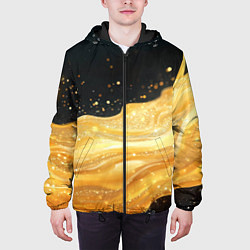 Куртка с капюшоном мужская Золотистая материя на черном фоне, цвет: 3D-черный — фото 2