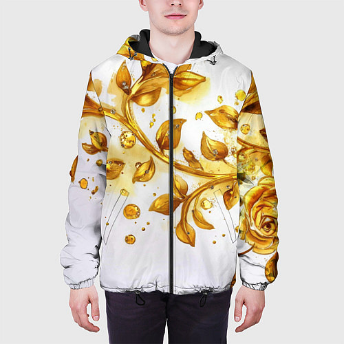 Мужская куртка Золотые листья на белом / 3D-Черный – фото 3