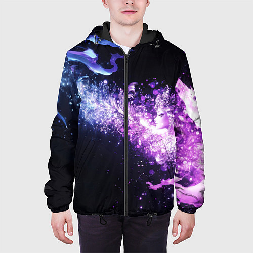 Мужская куртка Фиолетово-синяя абстрактная волна / 3D-Черный – фото 3