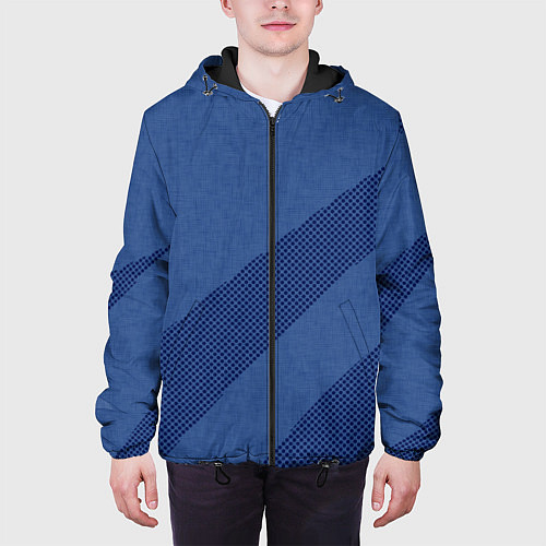 Мужская куртка Синий текстурный с полосой / 3D-Черный – фото 3