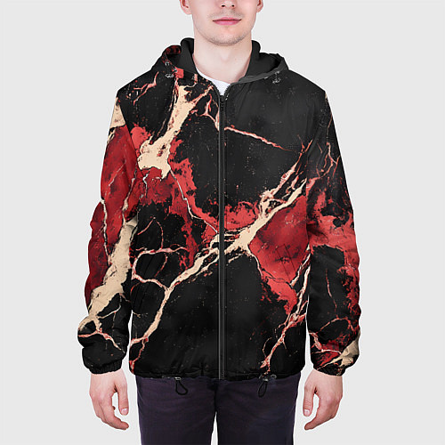 Мужская куртка Красно-черная потертая текстура / 3D-Черный – фото 3