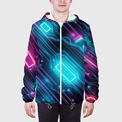 Куртка с капюшоном мужская Неоновый узор киберпанк микросхемы, цвет: 3D-белый — фото 2