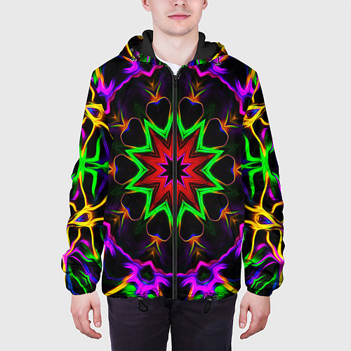 Мужская куртка Неоновая геометрия узоры / 3D-Черный – фото 3