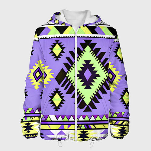 Мужская куртка Геометрический сиренево желтый орнамент ацтеков / 3D-Белый – фото 1