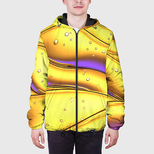 Мужская куртка Золотые волны с фиолетовым свечением / 3D-Черный – фото 3