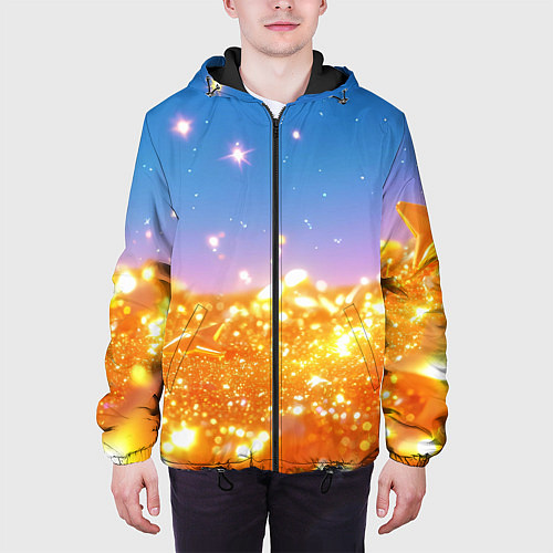 Мужская куртка Золотые шарики на голубом фоне / 3D-Черный – фото 3