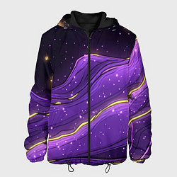 Куртка с капюшоном мужская Фиолетовая текстура с золотыми звездочками, цвет: 3D-черный