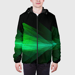 Куртка с капюшоном мужская Неоновая зеленая абстракция на черном фоне, цвет: 3D-черный — фото 2
