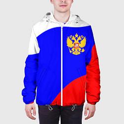 Куртка с капюшоном мужская Россия волна и герб, цвет: 3D-белый — фото 2
