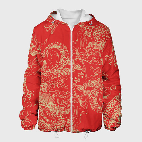 Мужская куртка Золотые драконы на красном / 3D-Белый – фото 1