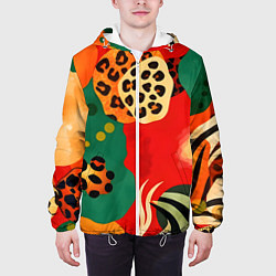 Куртка с капюшоном мужская Анималистичный африканский паттерн, цвет: 3D-белый — фото 2