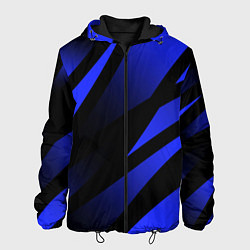 Куртка с капюшоном мужская Чёрный с синий абстрактные полосы, цвет: 3D-черный