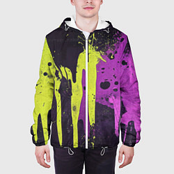 Куртка с капюшоном мужская Желтая и фиолетовая краска на черном, цвет: 3D-белый — фото 2