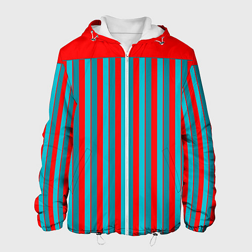 Мужская куртка Красно синий комбинированный узор с полосами / 3D-Белый – фото 1