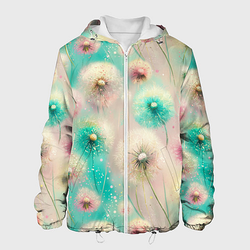 Мужская куртка Абстрактные одуванчики - паттерн на нежном фоне / 3D-Белый – фото 1