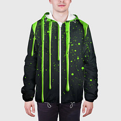 Куртка с капюшоном мужская Зеленая краска стекающая на черном фоне, цвет: 3D-белый — фото 2