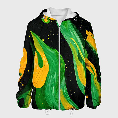 Мужская куртка Зелено-желтая краска на черном / 3D-Белый – фото 1