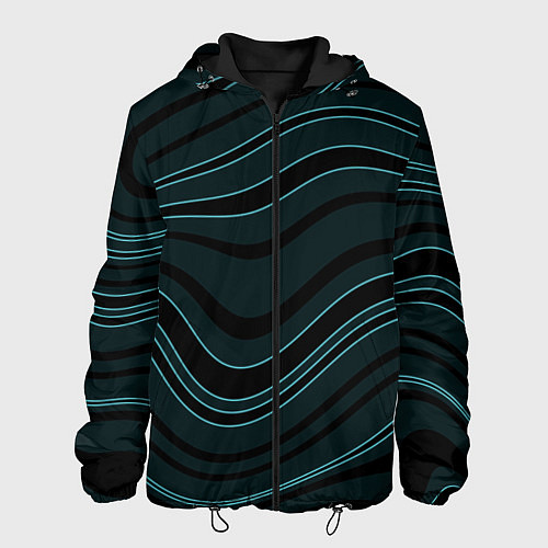 Мужская куртка Тёмный синий волнистые полосы / 3D-Черный – фото 1