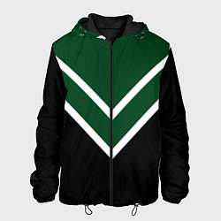 Куртка с капюшоном мужская Зелёный с чёрным и белые полосы, цвет: 3D-черный