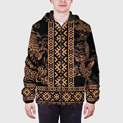 Куртка с капюшоном мужская Золотой дракон с узорами славянскими, цвет: 3D-черный — фото 2