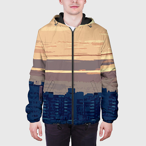 Мужская куртка Городской пейзаж стилизованный / 3D-Черный – фото 3