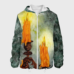 Мужская куртка Две горящие свечи в темноте