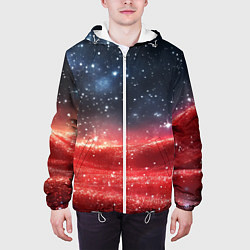 Куртка с капюшоном мужская Красное блестящее полотно текстура, цвет: 3D-белый — фото 2