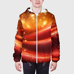 Куртка с капюшоном мужская Красная волнистая текстура с блеском, цвет: 3D-белый — фото 2