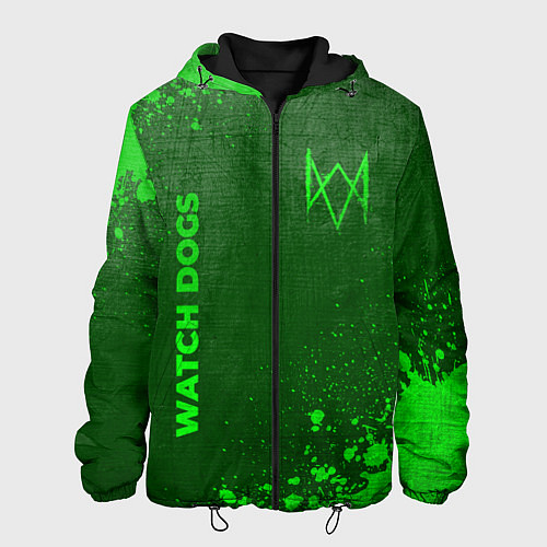 Мужская куртка Watch Dogs - green gradient вертикально / 3D-Черный – фото 1
