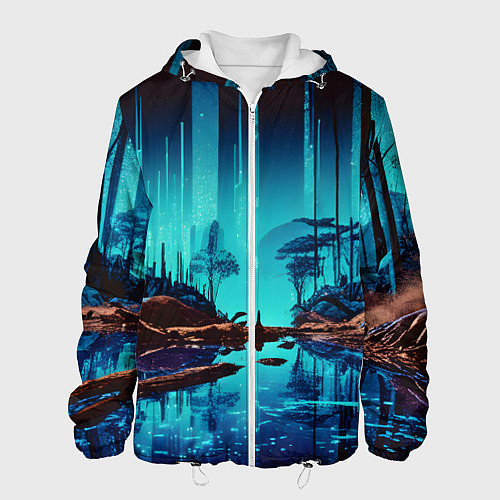 Мужская куртка В неоновом лесу / 3D-Белый – фото 1