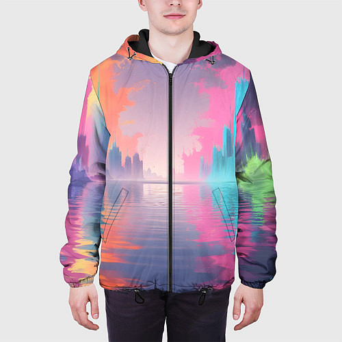 Мужская куртка Город в розовом тумане / 3D-Черный – фото 3