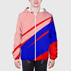 Куртка с капюшоном мужская Красно-синий текстурный с полосами, цвет: 3D-белый — фото 2
