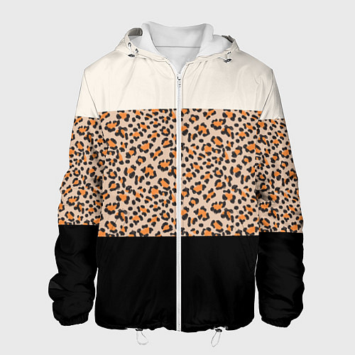 Мужская куртка Леопардовый паттерн с черной и бежевой полосой / 3D-Белый – фото 1